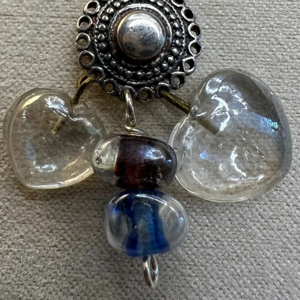 925 Sterling Silver Women Pendant Heart Clear Glass Bead Artisan Boho Charm Love